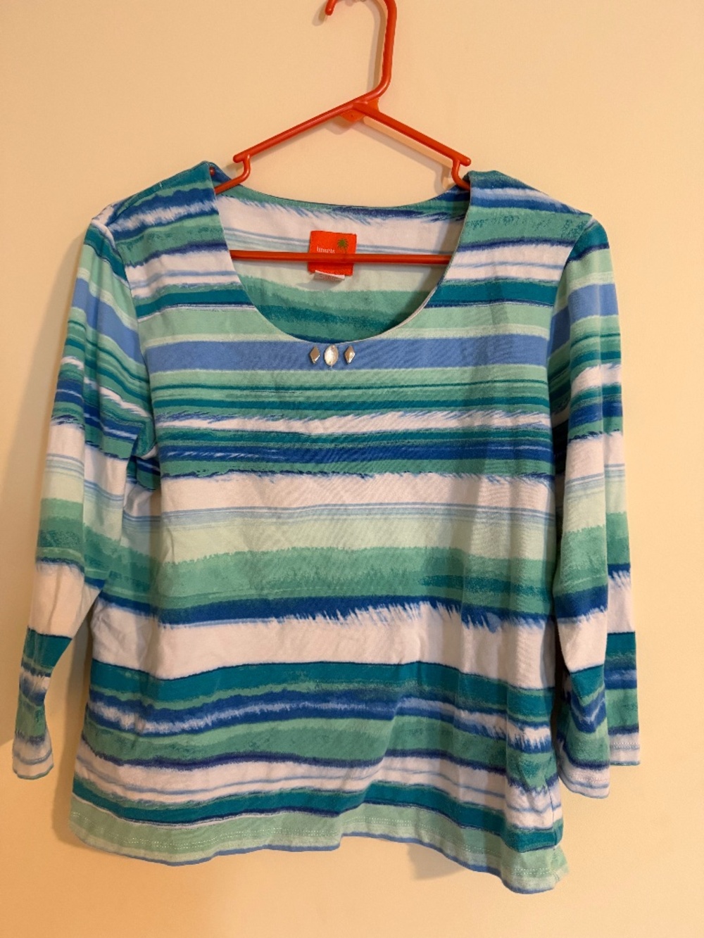 Hearts of Palm Blue, White and Green Medium Top 3/4 sleeves